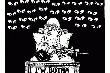 PW Botha försvarade i det längsta apartheid, läran att svarta och vita i Sydafrika måste leva i sträng åtskillnad. Till hjälp tog han både Bibeln och kulsprutepistolen. Men tusen ögon följde honom!!